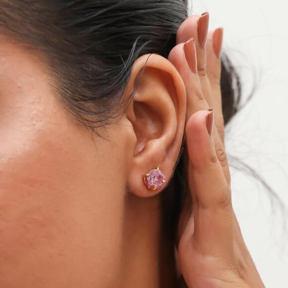 Gempires Natural Raw Rose Quartz Prong Setting Stud Earrings Crystal Gemstone Ha - Picture 6 of 9